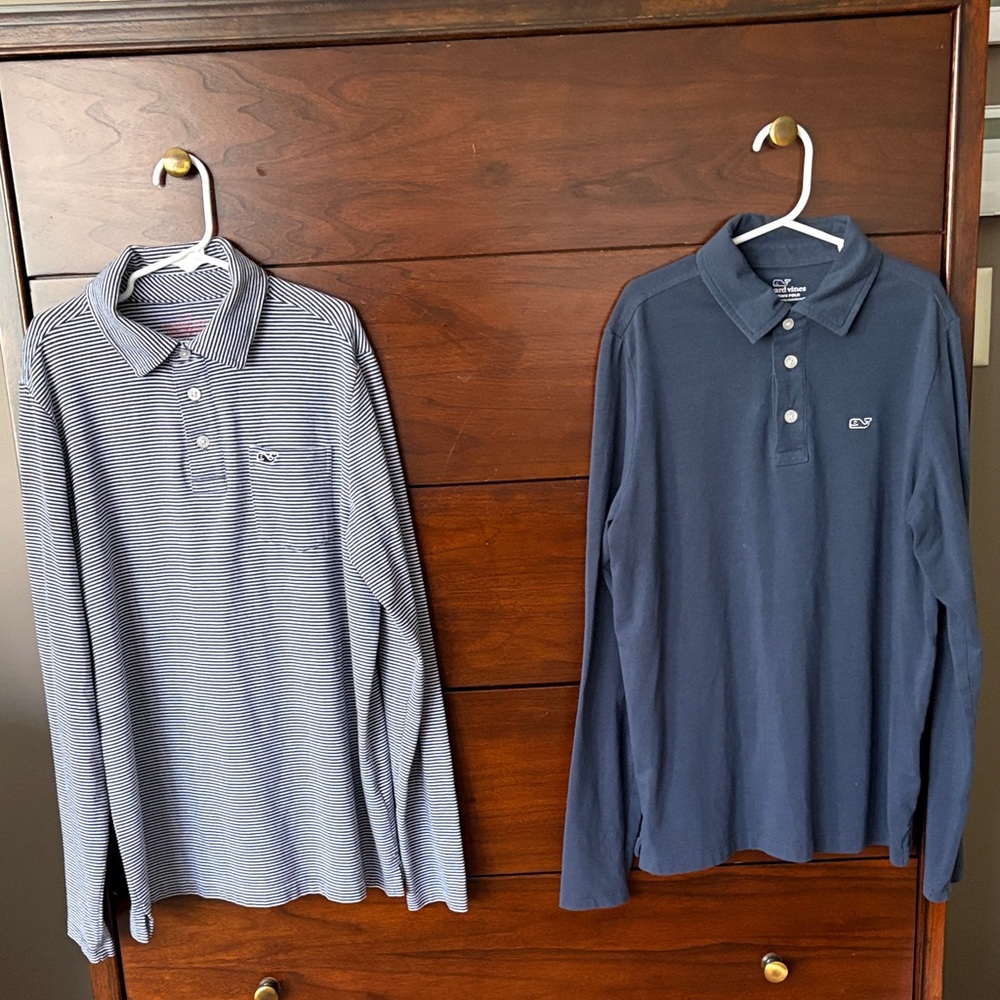 Vineyard Vines boys’ Long-Sleeve Polo Duo - Navy & Navy Stripe